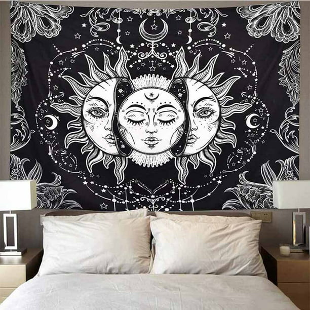 Psychedelic Wall Tapestry Indian Moon & Sun Prited Tapestry Home Decor Bedspread 